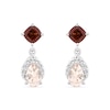 Thumbnail Image 1 of Pear-Shaped Morganite, Cushion-Cut Garnet and White Lab-Created Sapphire Drop Earrings in Sterling Silver