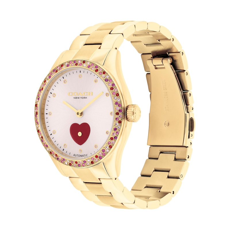 Main Image 2 of Ladies' Coach Brooks Multi-Color Crystal Gold-Tone IP Automatic Watch with Pink Dial (Model: 14504487)