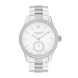 Ladies' Coach Brooks Crystal Accent Automatic Watch with Silver-Tone Dial (Model: 14504526)