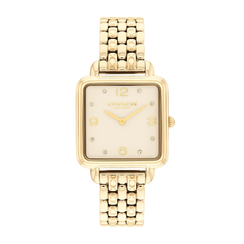 Main Image 1 of Ladies' Coach Cass Crystal Accent Gold-Tone IP Watch with Square Gold-Tone Dial (Model: 14504495)