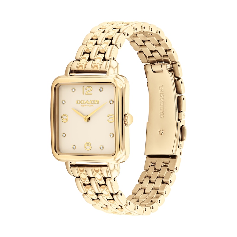 Main Image 2 of Ladies' Coach Cass Crystal Accent Gold-Tone IP Watch with Square Gold-Tone Dial (Model: 14504495)