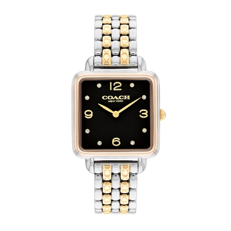 Main Image 1 of Ladies' Coach Cass Crystal Accent Two-Tone IP Watch with Square Black Dial (Model: 14504496)