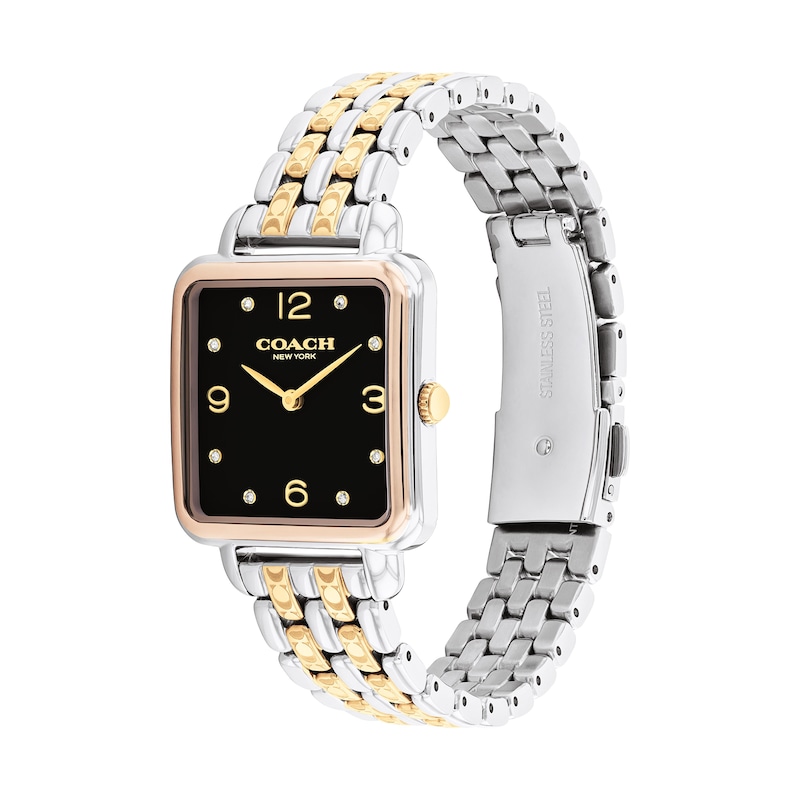 Main Image 2 of Ladies' Coach Cass Crystal Accent Two-Tone IP Watch with Square Black Dial (Model: 14504496)