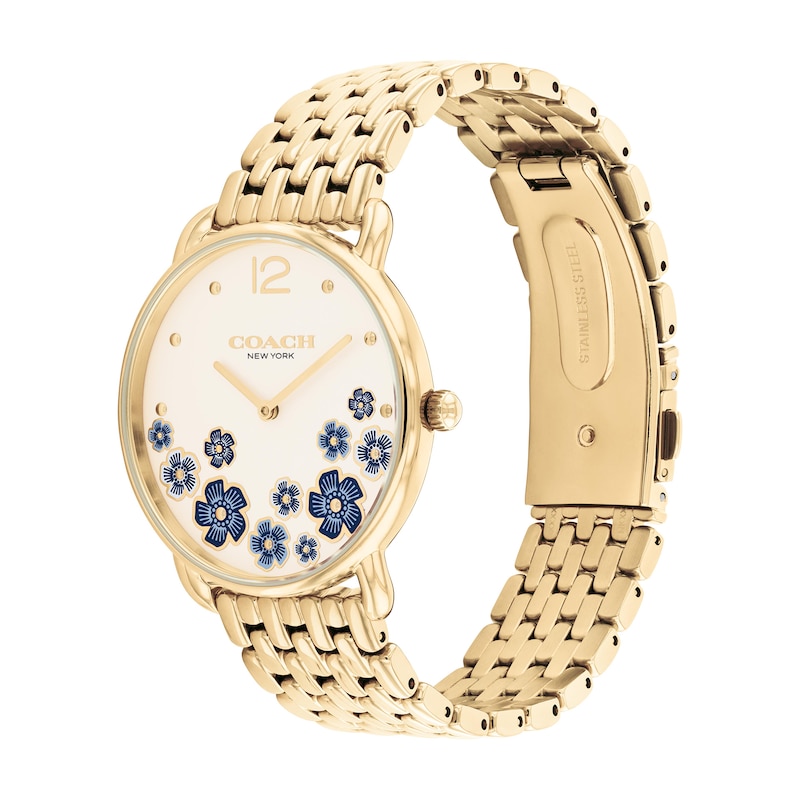 Main Image 2 of Ladies' Coach Elliot Gold-Tone IP Watch with Ivory Floral Dial (Model: 14504517)