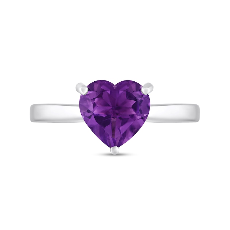 Main Image 3 of 8.0mm Heart-Shaped Amethyst and White Lab-Created Sapphire Solitaire Ring in Sterling Silver