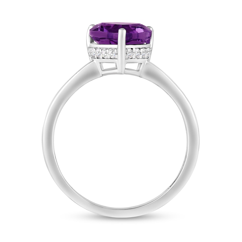 Main Image 4 of 8.0mm Heart-Shaped Amethyst and White Lab-Created Sapphire Solitaire Ring in Sterling Silver