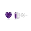 Thumbnail Image 2 of 7.0mm Heart-Shaped Amethyst and White Lab-Created Sapphire Solitaire Stud Earrings in Sterling Silver