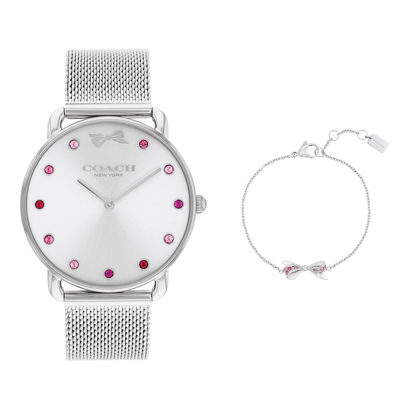 Main Image 1 of Ladies’ Coach Elliot Pink Crystal Accent Bow Detail Watch with Silver-Tone Dial and Bracelet Box Set (Model: 14000123)