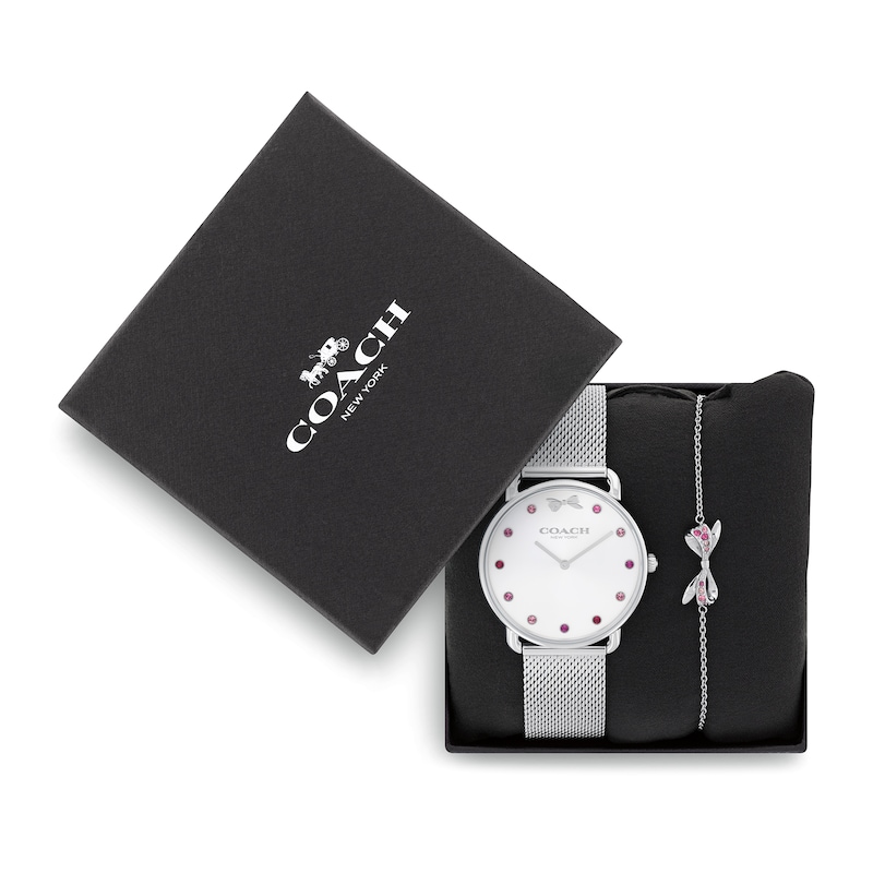 Main Image 6 of Ladies’ Coach Elliot Pink Crystal Accent Bow Detail Watch with Silver-Tone Dial and Bracelet Box Set (Model: 14000123)