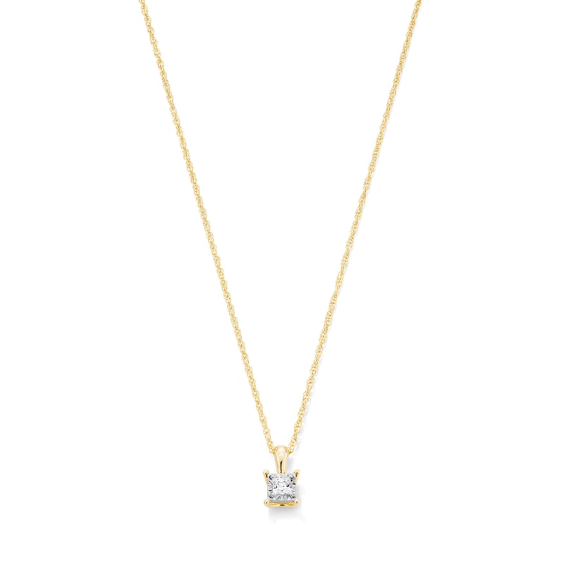 Main Image 1 of 1/10 CT. Princess-Cut Diamond Miracle Solitaire Pendant in Sterling Silver with 14K Gold Plate (J/I3)