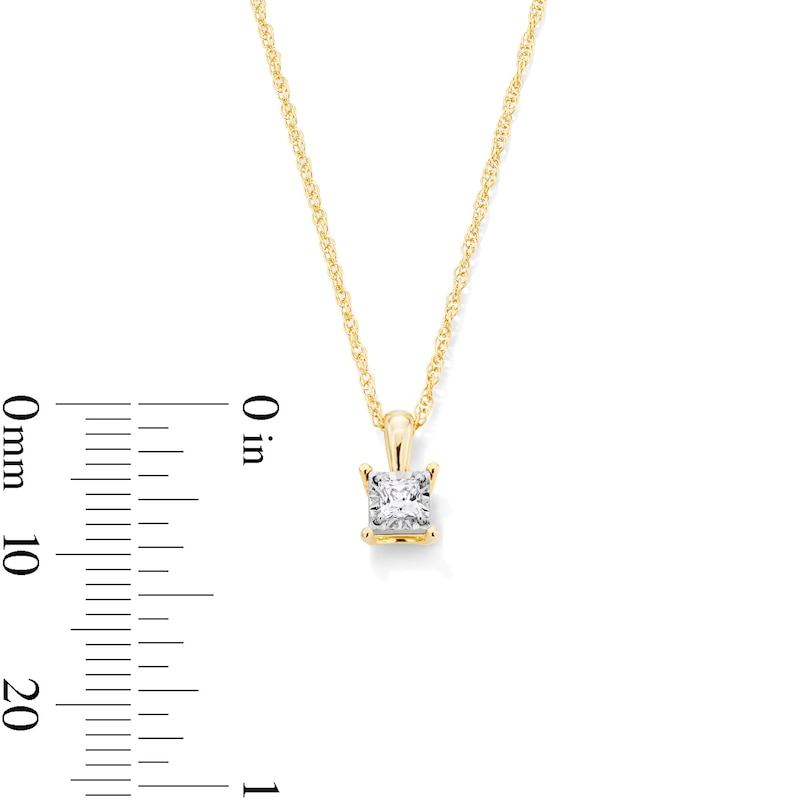 Main Image 3 of 1/10 CT. Princess-Cut Diamond Miracle Solitaire Pendant in Sterling Silver with 14K Gold Plate (J/I3)