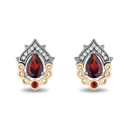 Enchanted Disney Villains Evil Queen Pear-Shaped Garnet and Diamond Crown Stud Earrings in Sterling Silver and 10K Gold