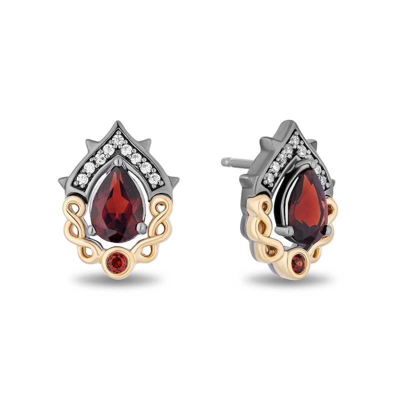 Main Image 2 of Enchanted Disney Villains Evil Queen Pear-Shaped Garnet and Diamond Crown Stud Earrings in Sterling Silver and 10K Gold