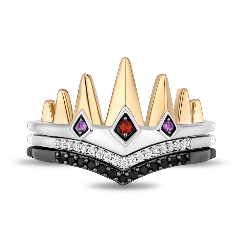 Main Image 3 of Enchanted Disney Villains Garnet and Amethyst with Diamond Crown Three Piece Ring Set in Sterling Silver and 10K Gold