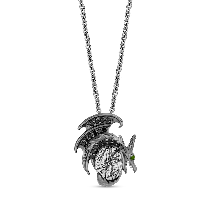 Main Image 1 of Enchanted Disney Villains Maleficent Black Quartz and Green Tourmaline with Diamond Dragon Necklace in Sterling Silver