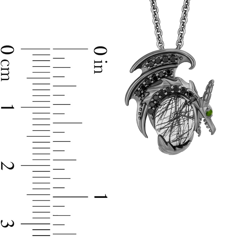 Main Image 3 of Enchanted Disney Villains Maleficent Black Quartz and Green Tourmaline with Diamond Dragon Necklace in Sterling Silver