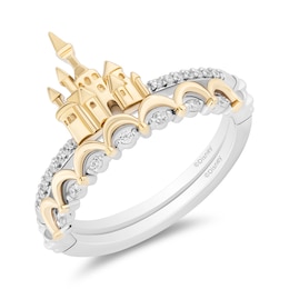 Enchanted Disney Belle 1/10 CT. T.W. Diamond Castle Two Piece Ring Set in Sterling Silver and 10K Gold