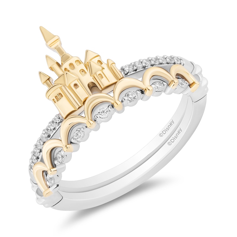 Main Image 1 of Enchanted Disney Belle 1/10 CT. T.W. Diamond Castle Two Piece Ring Set in Sterling Silver and 10K Gold