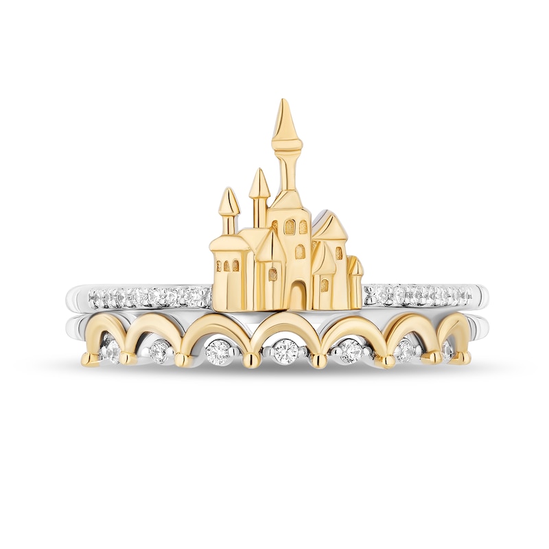 Main Image 3 of Enchanted Disney Belle 1/10 CT. T.W. Diamond Castle Two Piece Ring Set in Sterling Silver and 10K Gold