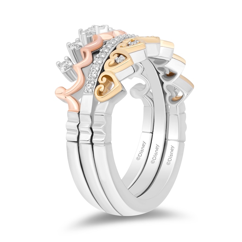 Main Image 2 of Enchanted Disney Majestic Princess 1/6 CT. T.W. Diamond Three Piece Ring Set in Sterling Silver and 10K Two-Tone Gold