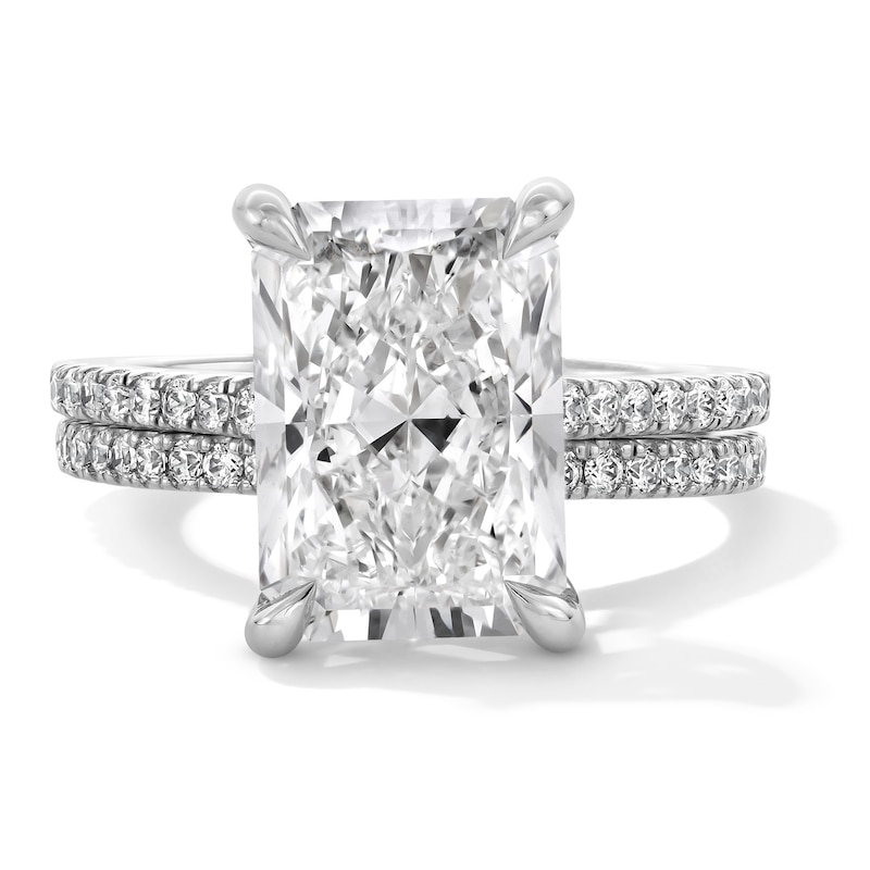 Main Image 1 of 5-5/8 CT. T.W. Radiant-Cut Certified Lab-Created Diamond Bridal Set in 14K White Gold (F/VS2)