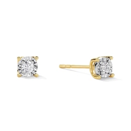 1/10 CT. T.W. Diamond Miracle Solitaire Stud Earrings in Sterling Silver with 14K Gold Plate (J/I3)