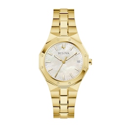 Ladies' Bulova Classic Prestige Gold-Tone IP Watch with Mother-of-Pearl Dial (Model: 97M119)