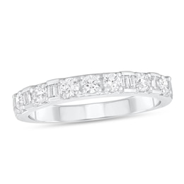 3/8 CT. T.W. Baguette and Round Diamond Anniversary Band in 10K White Gold