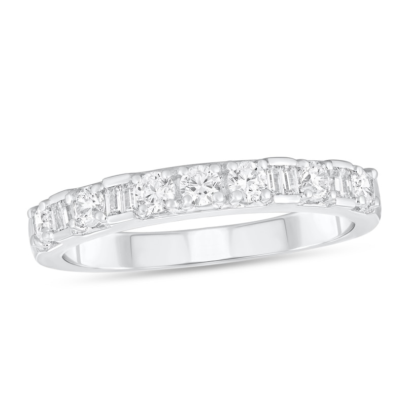 Main Image 1 of 3/8 CT. T.W. Baguette and Round Diamond Anniversary Band in 10K White Gold