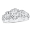 Thumbnail Image 1 of 7/8 CT. T.W. Diamond Three Stone Frame Triple Row Shank Engagement Ring in 14K White Gold