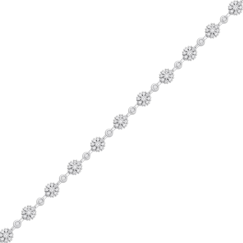 Main Image 1 of 1-1/2 CT. T.W. Flower-Shaped Multi-Diamond Station Bracelet in 14K White Gold