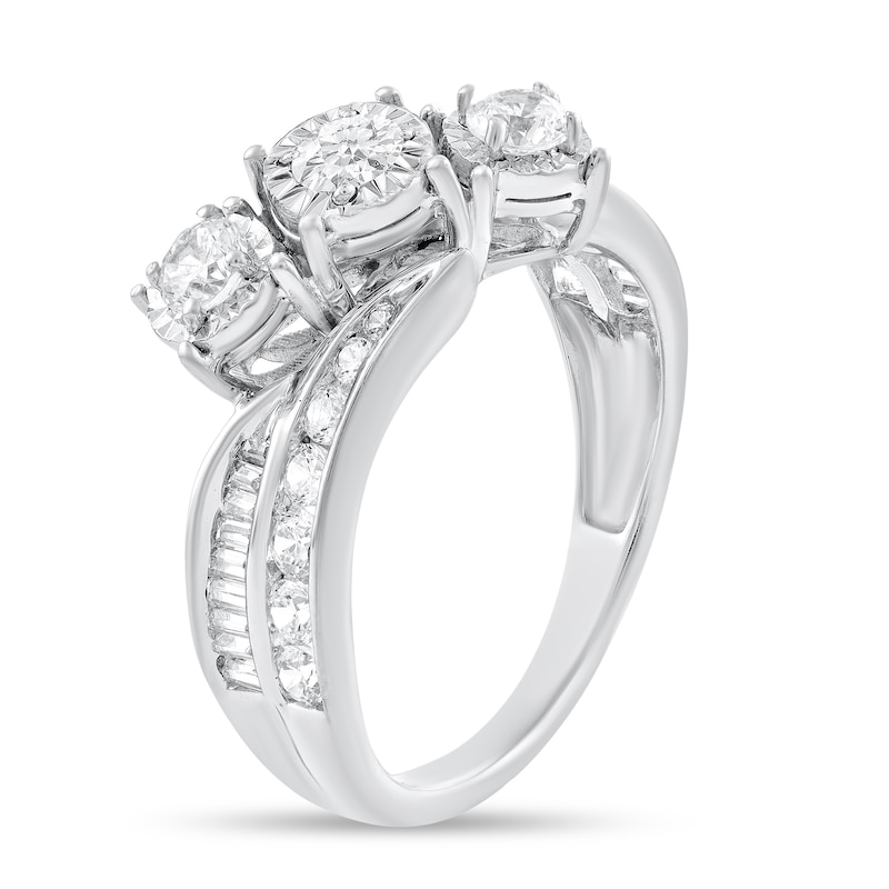 Main Image 2 of 7/8 CT. T.W. Diamond Slant Three Stone Bypass Shank Engagement Ring in 10K White Gold