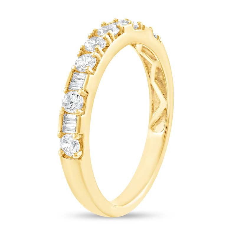 Main Image 2 of 3/8 CT. T.W. Baguette and Round Diamond Anniversary Band in 10K Gold