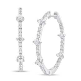 1 CT. T.W. Diamond Station Inside-Out Hoop Earrings in 14K White Gold