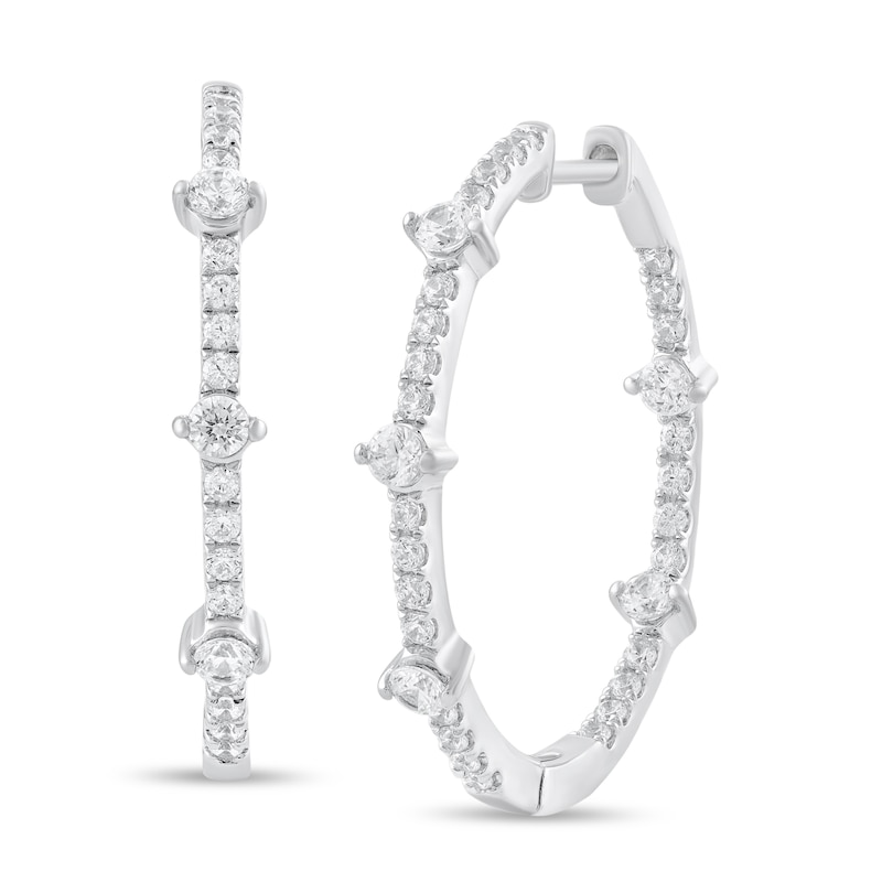 Main Image 1 of 1 CT. T.W. Diamond Station Inside-Out Hoop Earrings in 14K White Gold