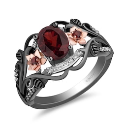 Collector's Edition Enchanted Disney Snow White Live Action Garnet and Diamond Ring in Sterling Silver and Rose Gold