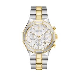 Men's Bulova Classic Prestige Two-Tone IP Chronograph Watch with White Dial (Model: 98B450)