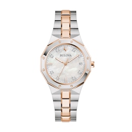 Ladies' Bulova Classic Prestige Diamond Accent Two-Tone IP Watch with Mother-of-Pearl Dial (Model: 98P235)