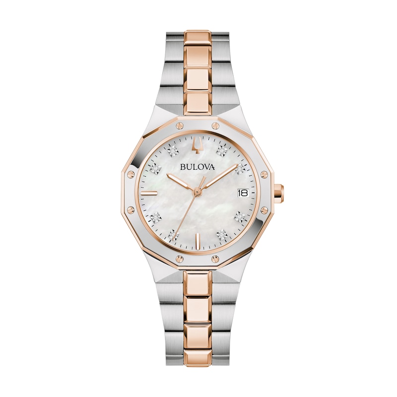 Main Image 1 of Ladies' Bulova Classic Prestige Diamond Accent Two-Tone IP Watch with Mother-of-Pearl Dial (Model: 98P235)