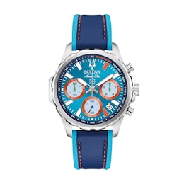 Men's Bulova Marine Star Blue Leather Strap Chronograph Watch with Blue Dial (Model: 96B460)