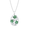 Thumbnail Image 1 of Emerald and 1/10 CT. T.W. Diamond Flower Vine Oval Pendant in Sterling Silver