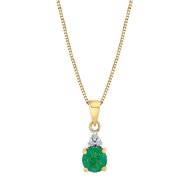 Main Image 1 of 5.0mm Emerald and Diamond Accent Tri-Top Pendant in 14K Gold