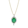 Thumbnail Image 1 of Oval Emerald and 1/6 CT. T.W. Diamond Bypass Ribbon Frame Pendant in 10K Gold