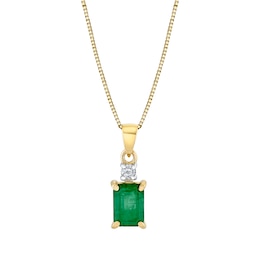 Emerald-Cut Emerald and 1/20 CT. T.W. Diamond Stacked Pendant in 14K Gold