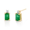 Thumbnail Image 1 of Emerald-Cut Emerald and 1/20 CT. T.W. Diamond Stacked Stud Earrings in 14K Gold