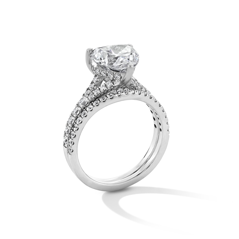 Main Image 3 of 2-3/4 CT. T.W. Heart-Shaped Certified Lab-Created Diamond Split Shank Bridal Set in 14K White Gold (F/VS2)