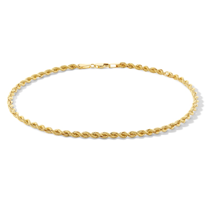 Main Image 1 of 2.5mm Silk Rope™ Chain Anklet in Solid 14K Gold - 10&quot;