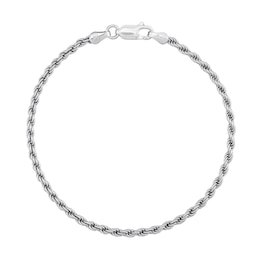 2.5mm Rope Chain Bracelet in Solid Sterling Silver - 7.5"