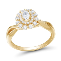 1/2 CT. T.W. Oval Diamond Double Frame Twist Shank Engagement Ring in 14K Gold