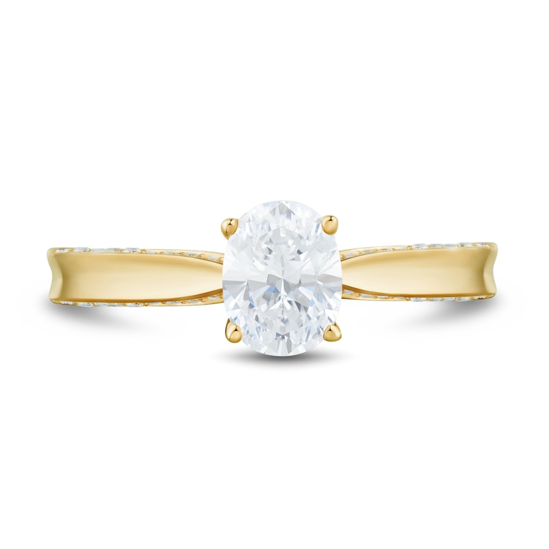 Main Image 2 of 1 CT. T.W. Oval Diamond Solitaire Pinched Shank Engagement Ring in 14K Gold